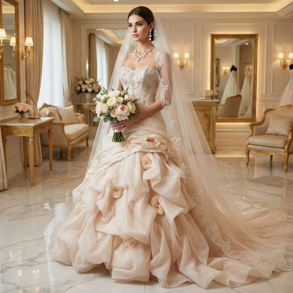 Luxurious Couture Designer Wedding Runway Swarovski Crystals Flowers Gown Dress